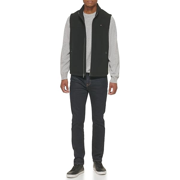 Black Full-Zip Fleece Vest with Logo Detail