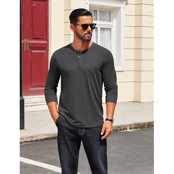 Charcoal Henley Neck Long-Sleeve Fitted Top