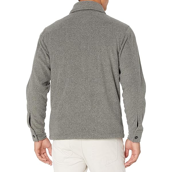 Grey Marled Button-Front Shirt Jacket with Flap Pockets